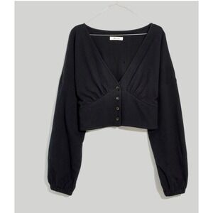 Madewell‎ Blouse Women's Small Black Cropped Deep V Button Up Cotton Top
